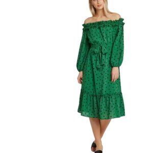 Who What Wear Green Polka Dot Midi Dress